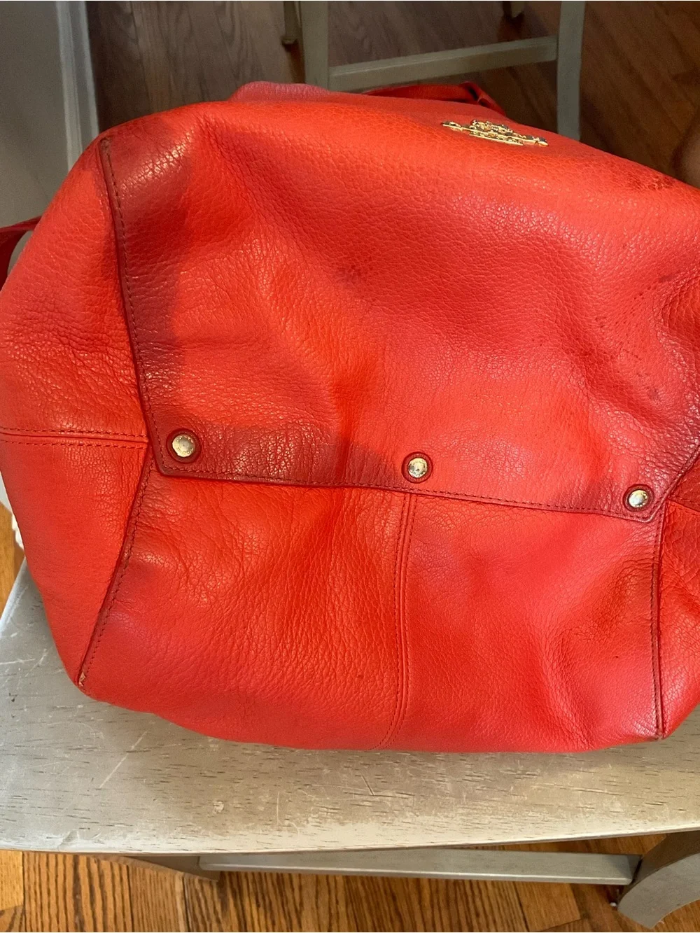 Coach Coral-Red Pebbled Leather Drawstring Hobo